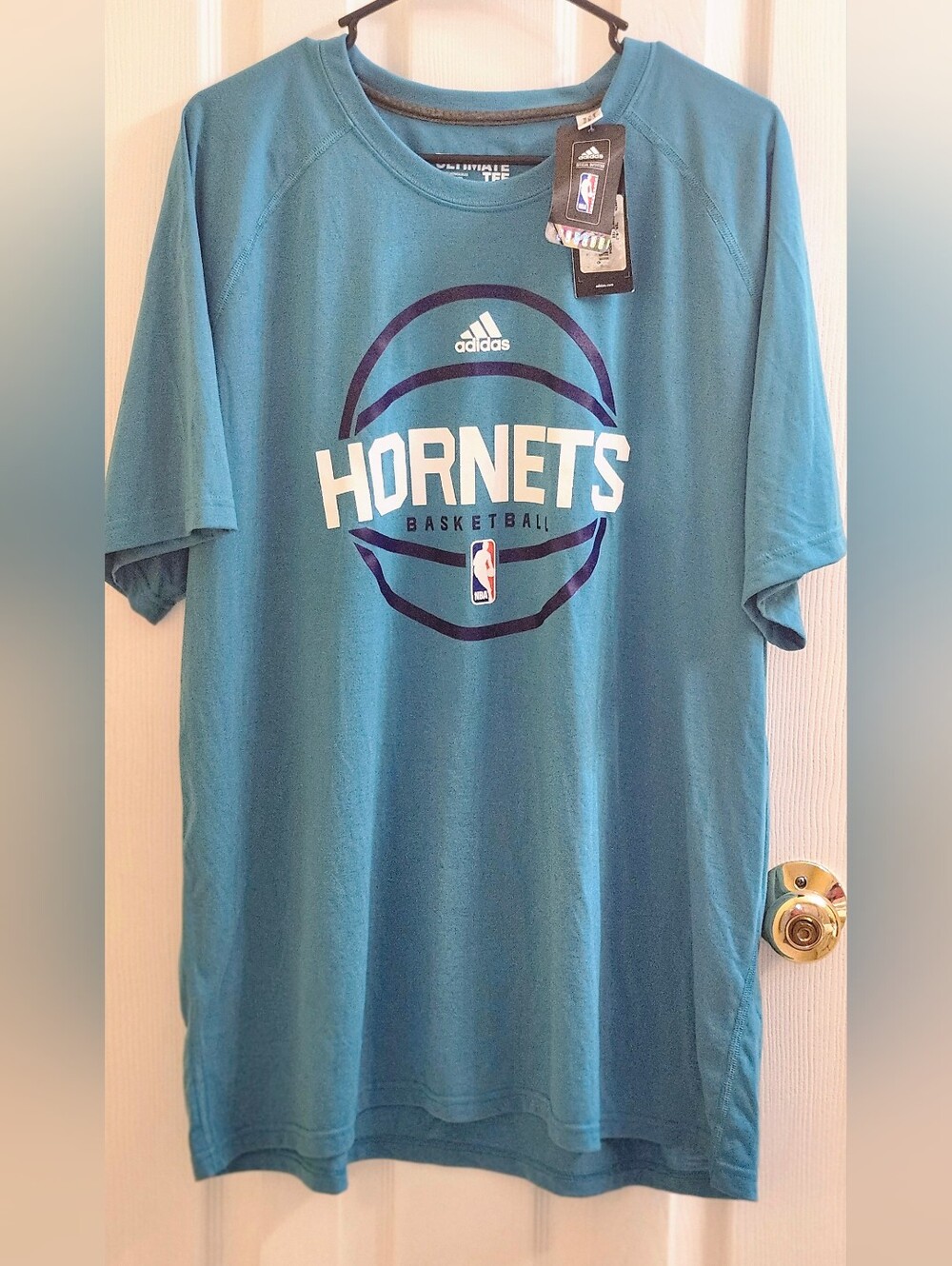 adidas Hornets Teal Basketball Tee with White & Navy Logo